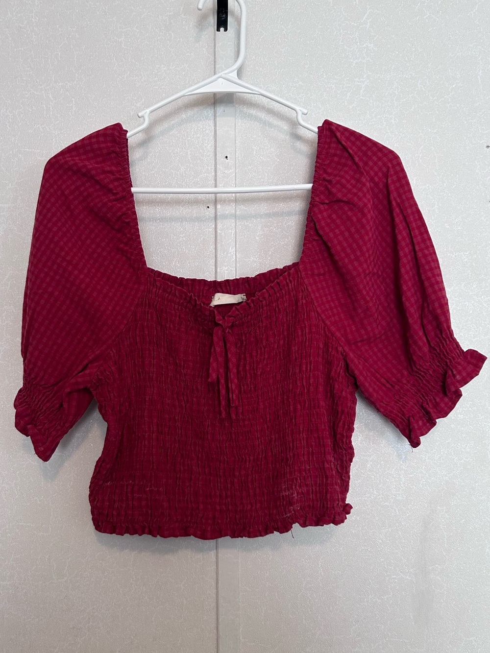 Altar'd State | Raspberry-Pink Smocked Square-Neck Crop Top | Size Large